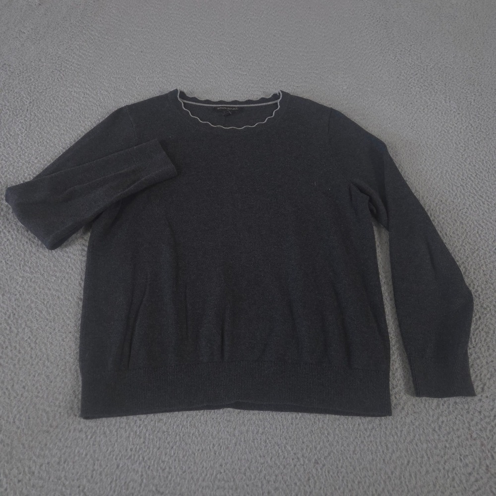Banana Republic Sweater Womens L Gray Washable Forever Scallop Crew-Neck Cotton